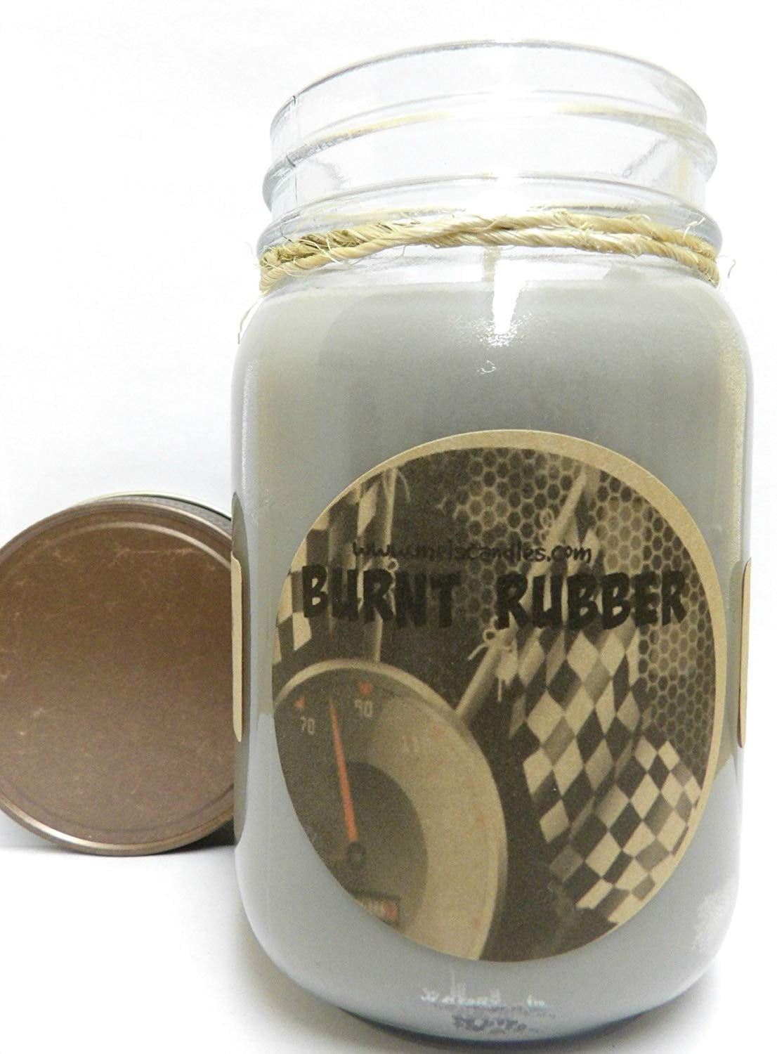 Burnt Rubber and Gun Powder Set of TWO 16oz Country Jar Soy Candles Grea COMBO 