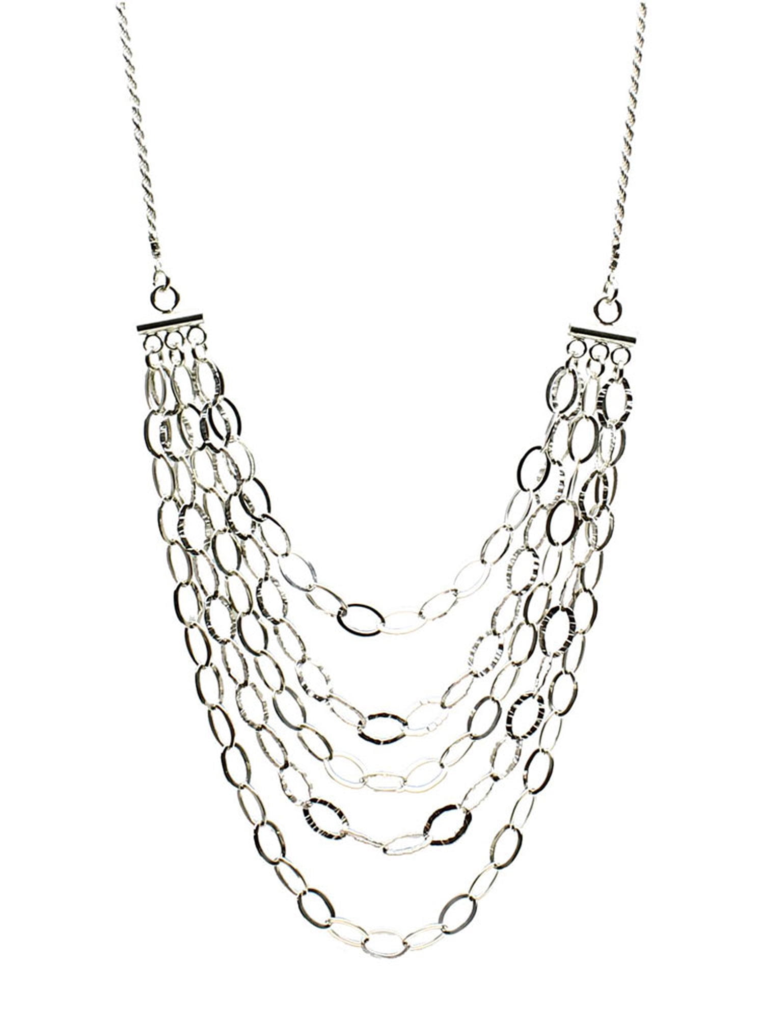 Joyful Creations Sterling Silver Multistrand Bib Chain 1.5mm Diamond