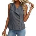 thumbnail image 5 of Pounoo Vests for Women Asymmetric Lapel Collar Button Front Sleeveless Tops for Women Loose Fit Office Linen Tops for Women, 5 of 7