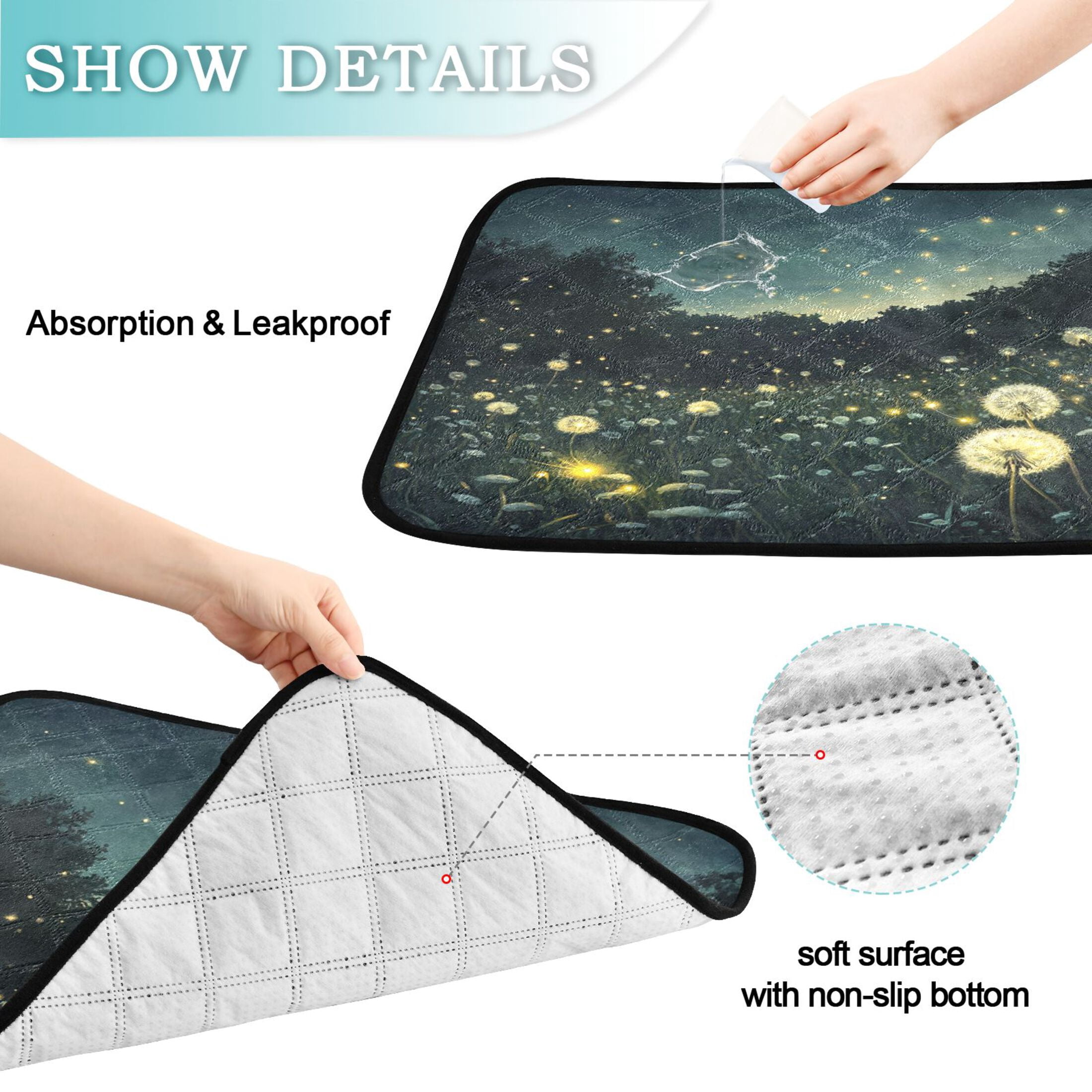 Qxltty Fireflies in Dandelions Cat litter Pads Pet Set of 2 Diaper Mats Center Anti-leakage Layer Absorbent Soft and Comfortable