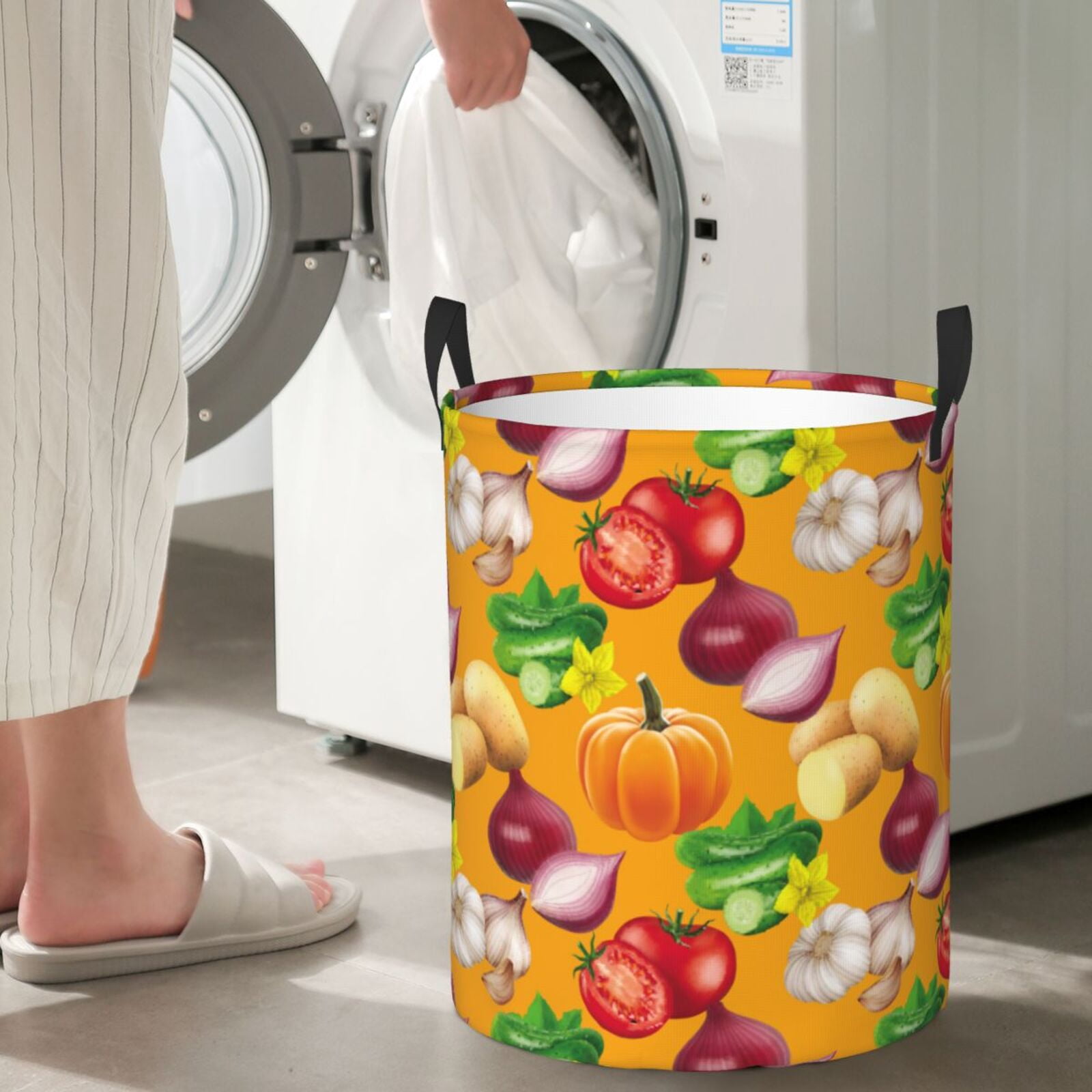 Large Laundry Basket with Handles - Garlic onion pumpkin potato Kids Baby Dirty Clothes Laundry Hamper for Bedroom Aesthetic