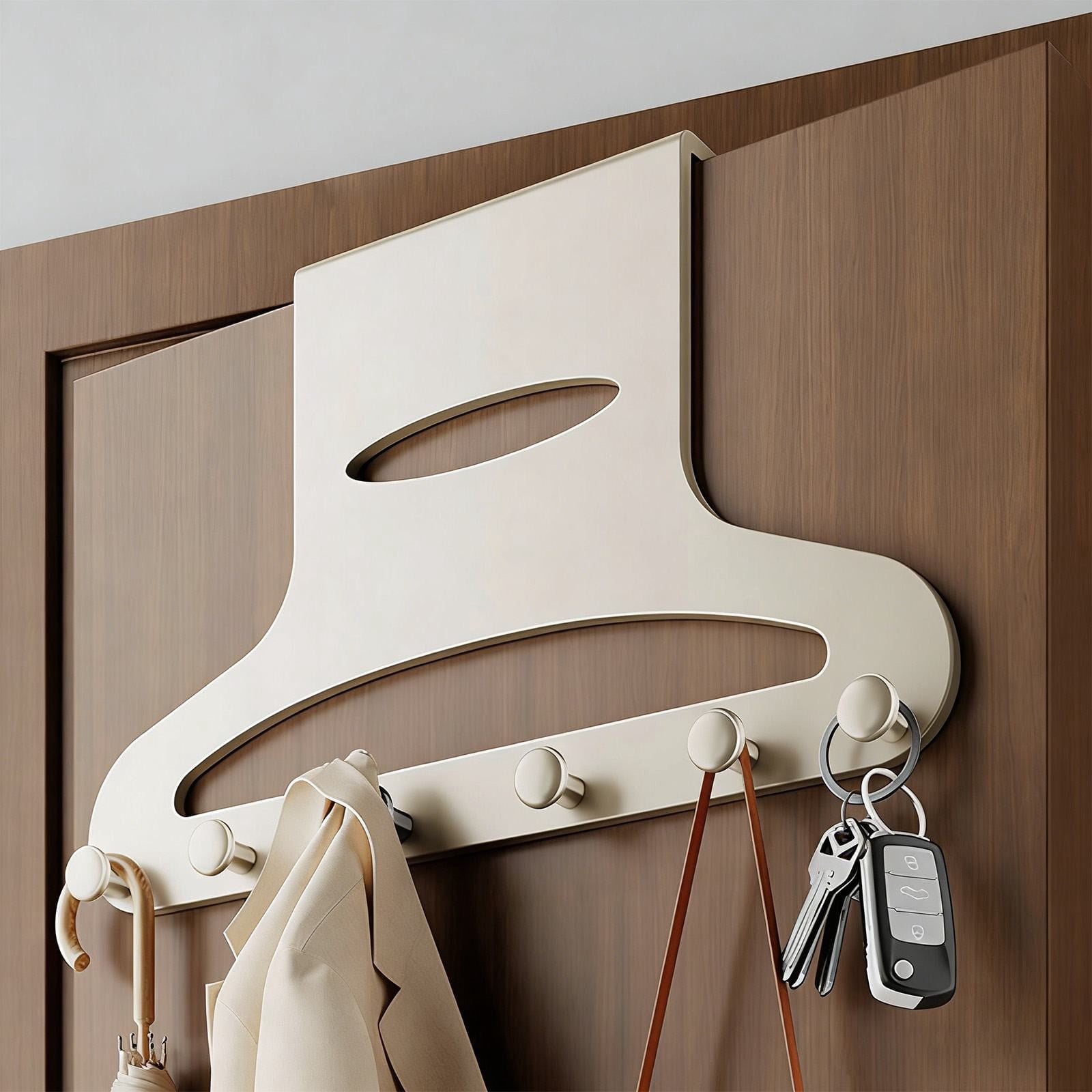 Over-the-Door Hanger Organizer,No-Drill Over-the-Door Hanger Rack, Durable Space-Saving Over Door Hooks for Bedroom Kitchen Bathroom for Hanging Coat Hat Scarf Towels Brushes, 1Pc(Silver1,16.5x10.6")