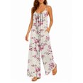 thumbnail image 2 of Women's Flowy Wide Leg Jumpsuit White Tiny Floral Summer Beach Casual Sleeveless Rompers with Pockets, 2 of 7