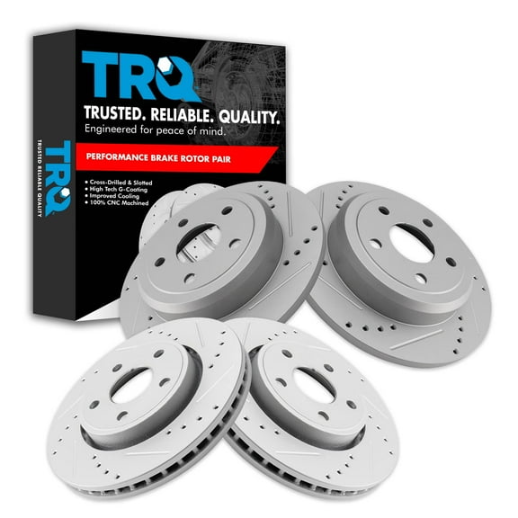 TRQ Front and Rear Performance Brake Rotors Set Premium G-Coated Cross Drilled & Slotted Fits Select 2011-2020 Dodge Durango Jeep Grand Cherokee