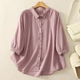 thumbnail image 2 of Loose Linen Shirts Button Up Collared Summer Fall Clothes 3/4 Length Sleeve Tops Casual Womens Blouses (XL, Purple), 2 of 7