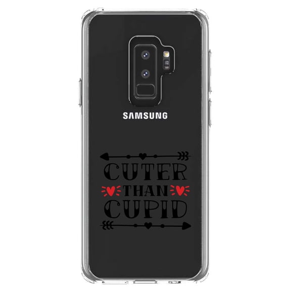 DistinctInk Clear Shockproof Hybrid Case for Samsung Galaxy S9  PLUS (6.2" Screen) - TPU Bumper Acrylic Back Tempered Glass Screen Protector - Cuter Than Cupid - Valentine
