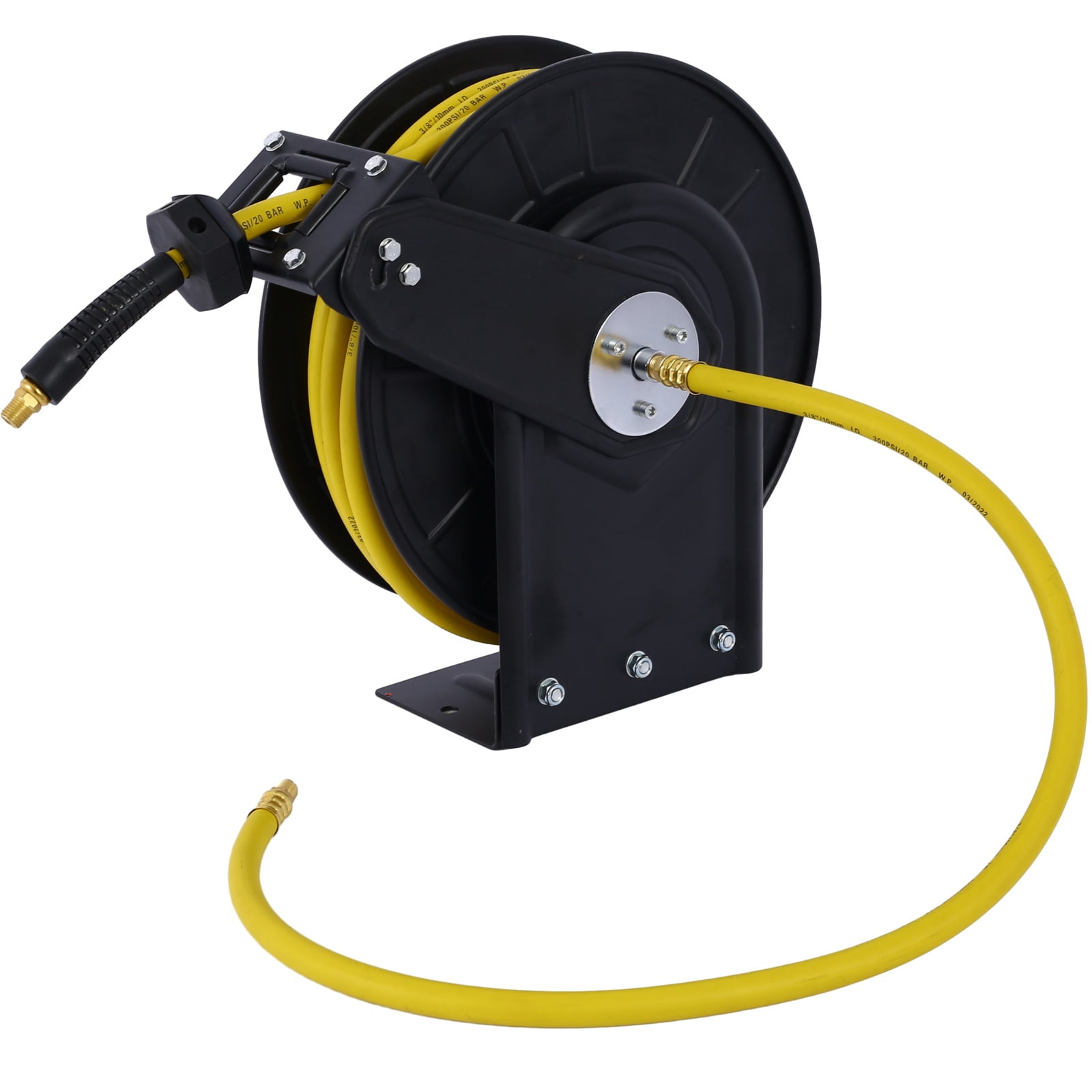 Air Reel Retractable 3/8" x 50' Premium Commercial Hose - Heavy Duty Steel Frame, 300 PSI Capacity, Wall/Ceiling/Floor Mount