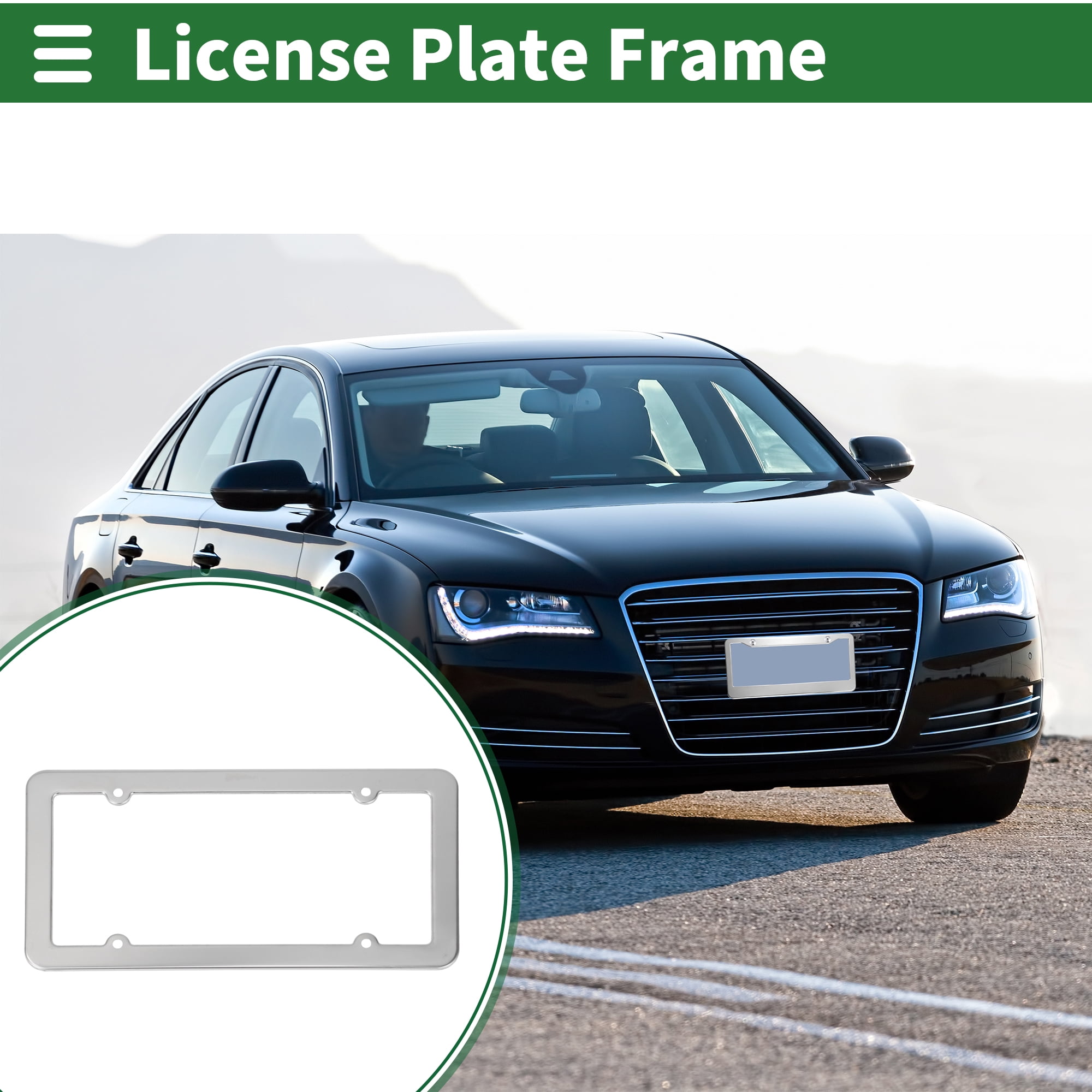 Unique Bargains License Plate Frame Stainless Steel Front Rear Holder 4 Hole Silver Tone