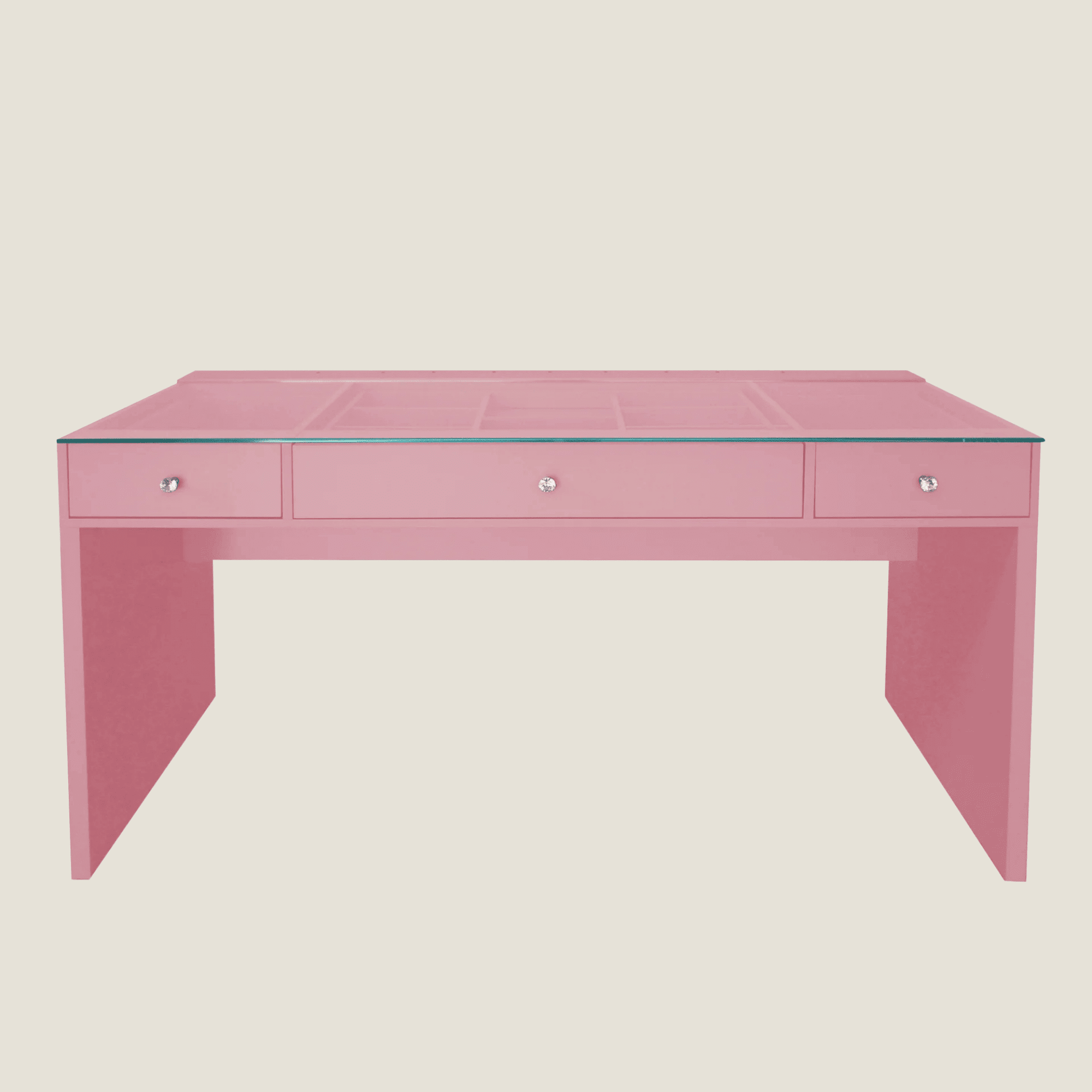 Impressions Vanity SlayStation Naomi Vanity Desk with 3 Drawers, 2 Layers of Preset Dividers (Pink)