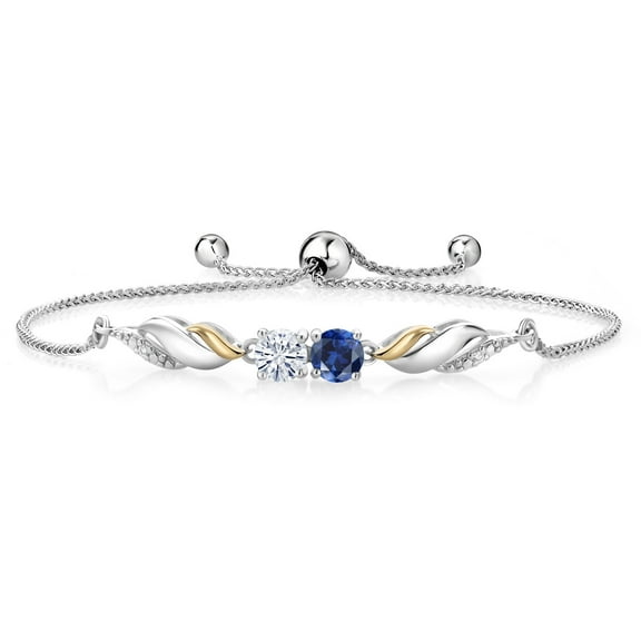 Gem Stone King 925 Silver and 10K Yellow Gold Lab Grown Diamond Bracelet for Women Created Sapphire Moissanite (1.12 Cttw)