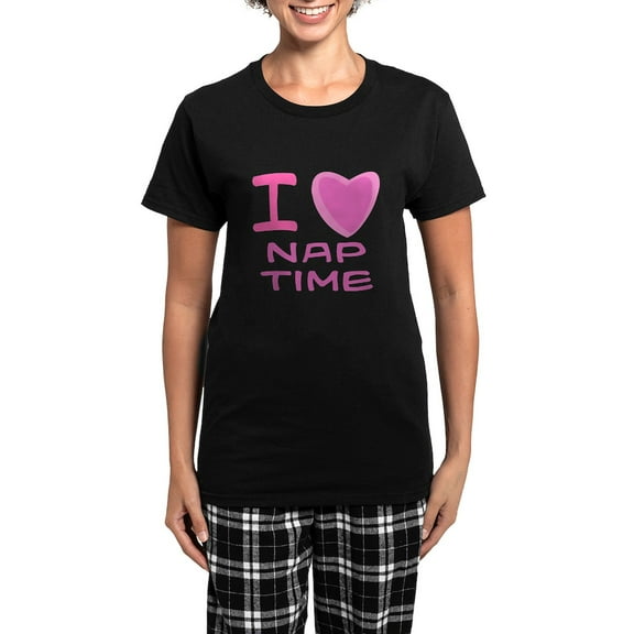 CafePress - Pink I Heart (Love) Nap Time Women's Dark Pajamas - Women's Short Sleeve Print T-Shirt and Pants Dark Cotton Pajama Set