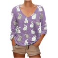 thumbnail image 2 of Xuyuer Easter Shirt Women Bunny Rabbit Graphic Tee Fashion Summer Fold Printed Regular Women Long Sleeves Round Neck Button Happy Easter Tshirt, 2 of 5