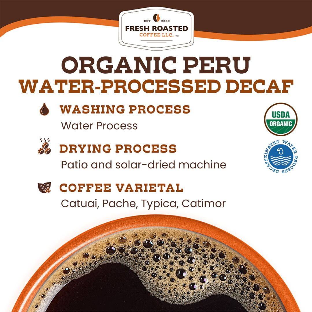 Fresh Roasted Coffee, Organic Peru Water-Processed Decaf, Medium Roast, K-cup Compatible, 72 Count