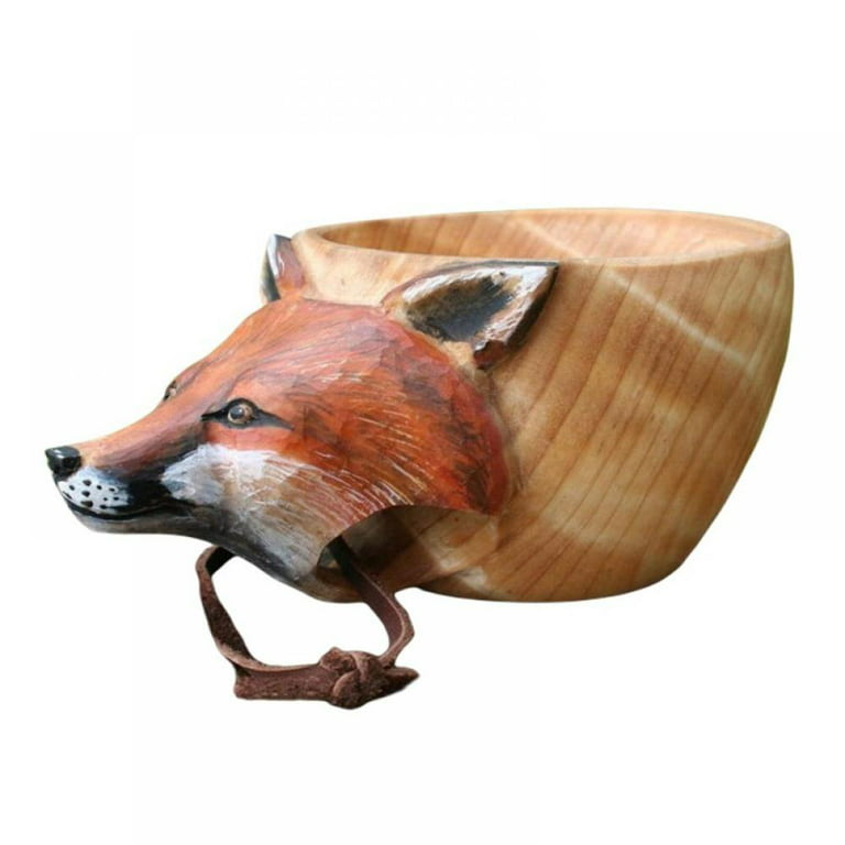 Hand Carved Wooden Mug Kuksa Guksi Animals Head Image Cup Wooden
