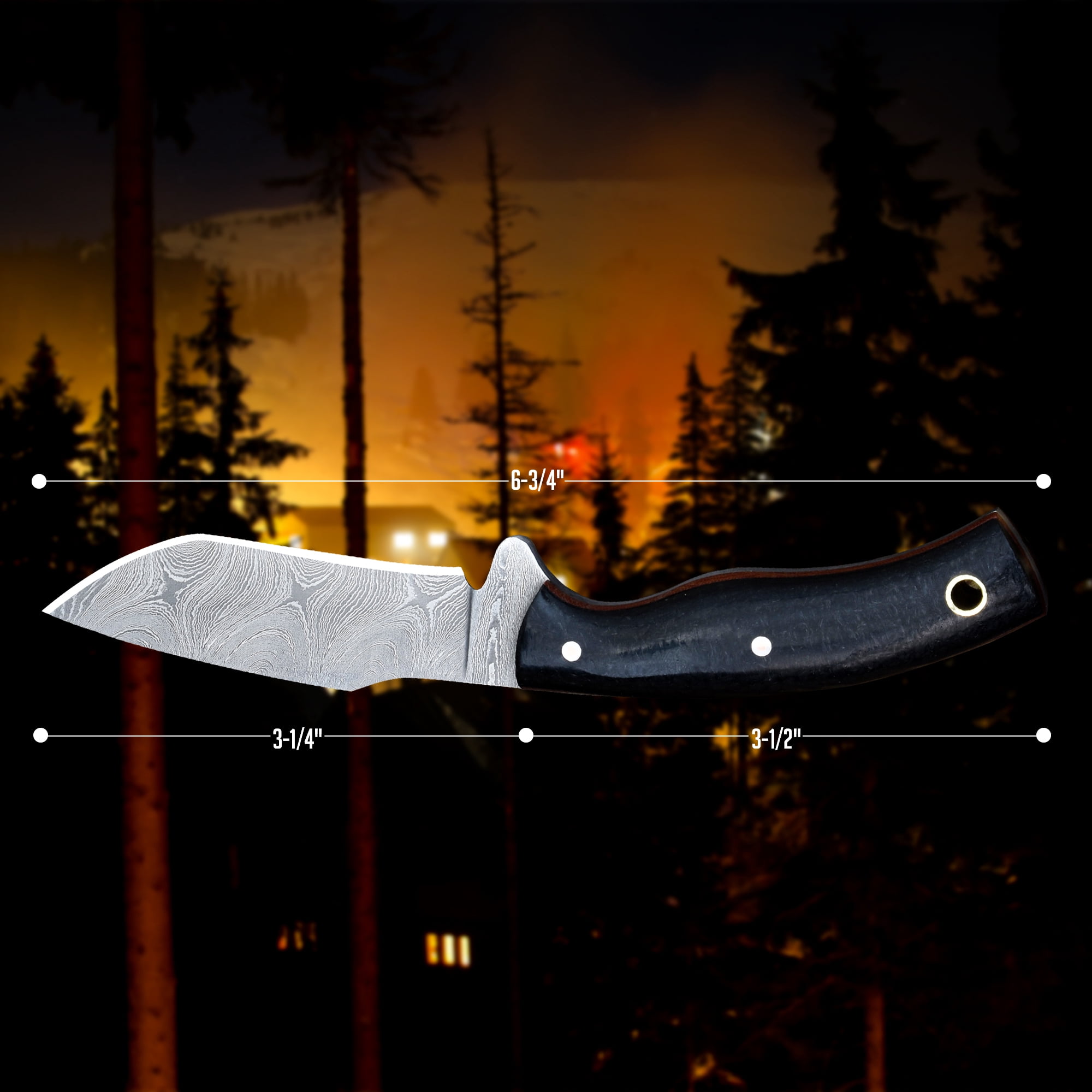 Knives Ranch Handmade Small Tactical edc Knife – Forged Damascus with Black Burlap Micarta Handle – 3-3/8" Blade – Horizontal Cowboy Leather Sheath – EDC & Utility Knife (3185-M)