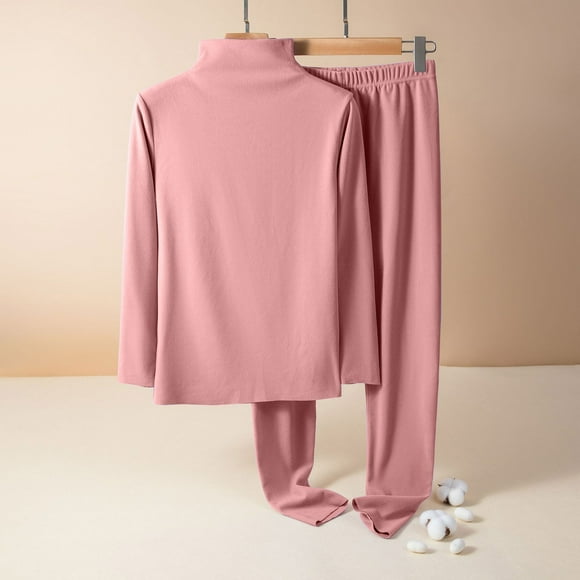 Amzcrzy Two Piece Sets for Women Women's Double-Sided German Brushed and Thickened Thermal Underwear Set Fall and Winter Half High Collar Long Sleeved Leggings Skin Friendly Two-Piece