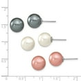 thumbnail image 6 of 925 Sterling Silver RH 10-11mm Wht/Pink/Blk Imit. Shell Pearl Earring Set; for Adults and Teens; for Women and Men, 6 of 8