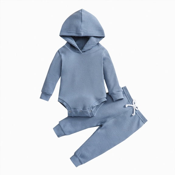 HCNTES Toddler Boy Winter Clothes 3-6 Month Boy Clothes Winter Baby Boys Girls Long Sleeve Hooded Romper Tops Solid Pants Outfit Set 2PCS Clothes Baby Winter Clothes