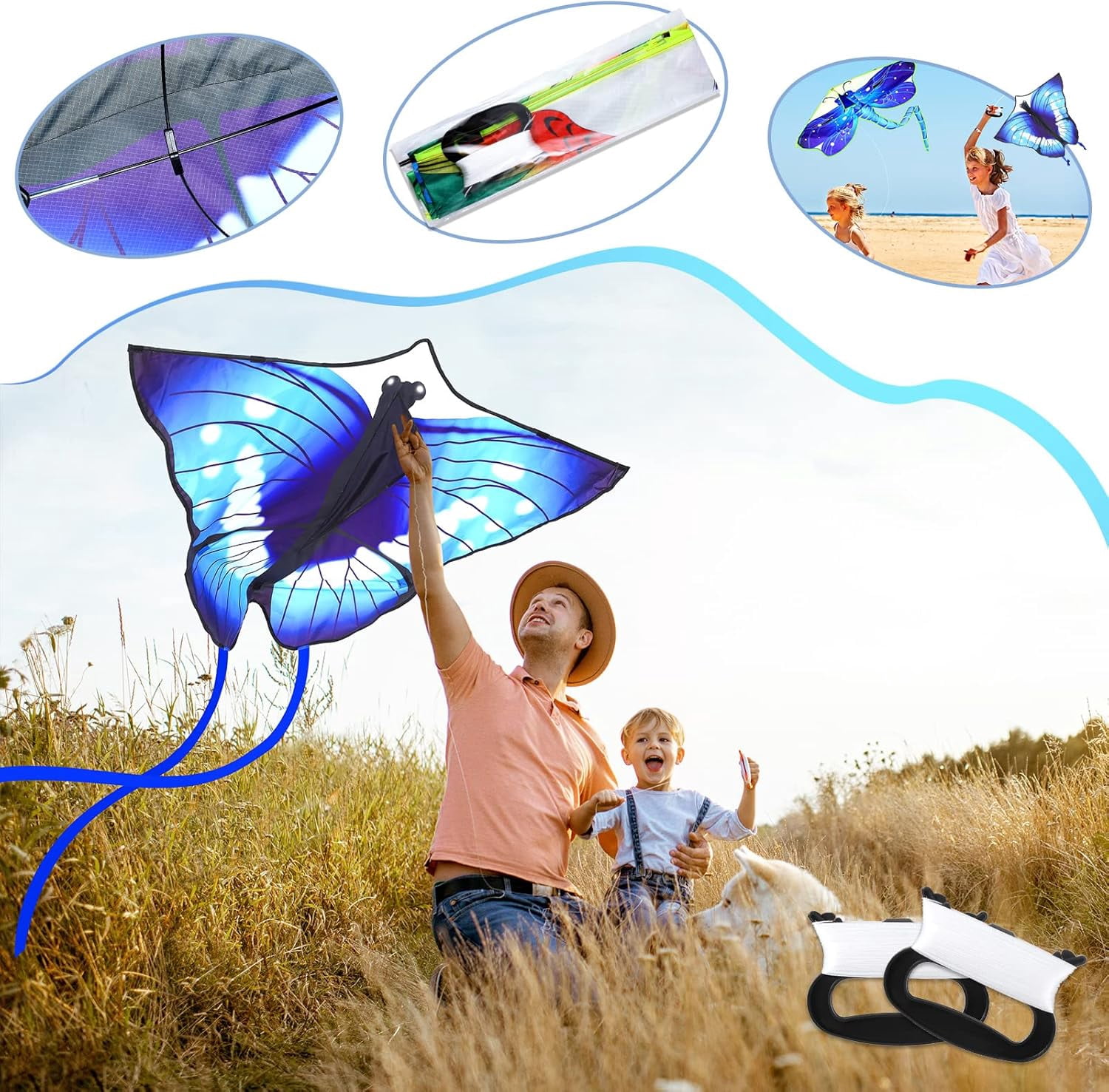 6 Pack Large Butterfly Dragonfly Owl Parrot Eagle Goldfish Kites for Kids Teens Adults Easy to Fly Outdoor Beach Games Gifts