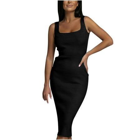 Bodycon Dresses for Women Mini Dresses Plus Size Summer Dresses Going Out Dresses Women s Sleeveless Plain U-Neck Buttocks Slimming Dresses St22037 U-Neck Bag Hip Pit Strip Slim Dress Bl34603