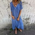 thumbnail image 2 of Baqcunre Maxi Dresses for Women 2024 Casual Spring And Summer Loose Skirt Short Sleeved V Neck Solid Color Cotton And Linen Dress Dresses for Women 2024 Summer Dresses for Women 2024 Womens Dresses, 2 of 7