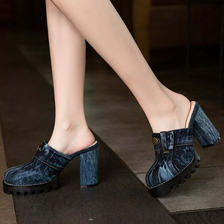 

Women s Summer Fashion Casual Slippers Comfortable Walking Shoe Chunky Heel Round-Toe Slippers