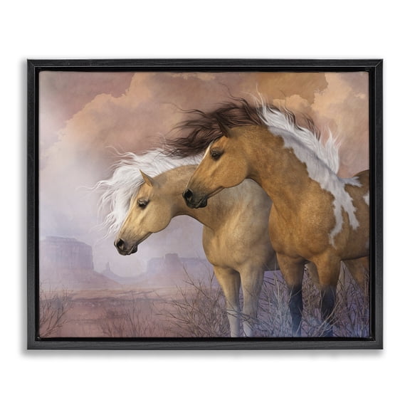 Stupell Industries Rustic Lodge Horse Duo at Sunset Black Floating Frame Canvas Art, 21 x 17, by Laurie Prindle