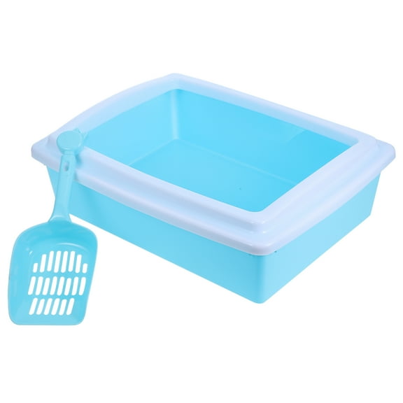 PAMINGONO Cat Litter Box Half-Enclosed ABS Sky-Blue Easy Access for Kittens and Adult Cats