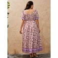 thumbnail image 5 of LapaPlus Women Plus Size Dresses Boho Floral Print Short Sleeve Summer Maxi Dress, Sizes XL-6XL, 5 of 12