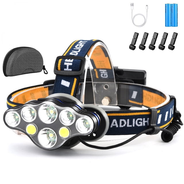 Linterna frontal de 8 LED, luz COB roja/blanca, faro superbrillante, recargable por USB para pesca nocturna al aire libre, senderismo, camping (1 juego)