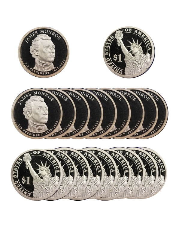 Collectible 2008-S James Monroe Presidential Dollar Proof Roll - 20 Gem Deep Cameo Coins