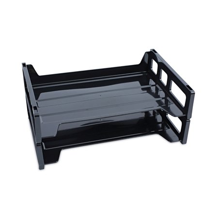 Universal Recycled Plastic Side Load Desk Trays, 2 Sections, Letter Size Files, 13" x 9" x 2.75", Black