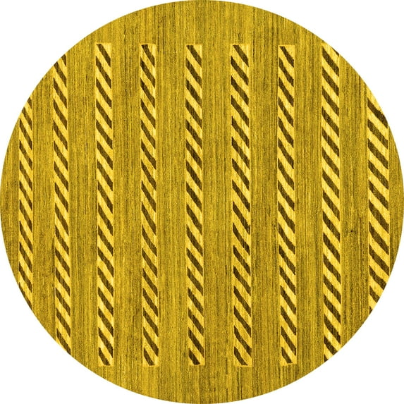 Ahgly Company Machine Washable Indoor Round Abstract Yellow Modern Area Rugs, 5' Round