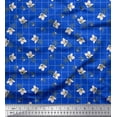 thumbnail image 1 of Soimoi Blue Silk Fabric Check & Floral Print Fabric by Yard 42 Inch Wide, 1 of 6