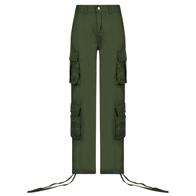 Briskorry Pantalon Cargo Baggy Y2K Pour Femme, Taille Haute, Pantalon De Loisirs, Avec Jambes Larges Et Poches Multiples, Streetwear, Taille élastique, Pantalon De Parachute, Jean Cargo, Vert, S