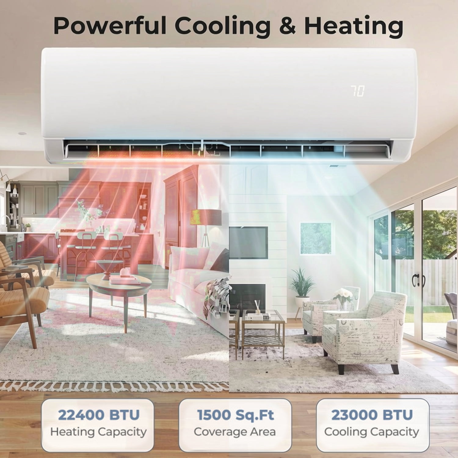 ALPULON 23000 BTU Ductless Mini Split Air Conditioner & Heater, WiFi Enabled Inverter Heat Pump, Works with Alexa, Energy Efficient AC Cooling & Heating System
