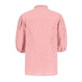 thumbnail image 5 of Knosfe Women's Eyelet Tops Puff Sleeve Tops Embroidered Dressy Casual White Blouse Hollow Out V Neck Top Button Down Shirts Pink L, 5 of 5