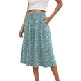 thumbnail image 2 of vigerkar Women's Midi Skirts High Waisted Pleated A-Line Swing Skirts Summer Floral Long Skirts with Pockets Sky Blue, M, 2 of 6