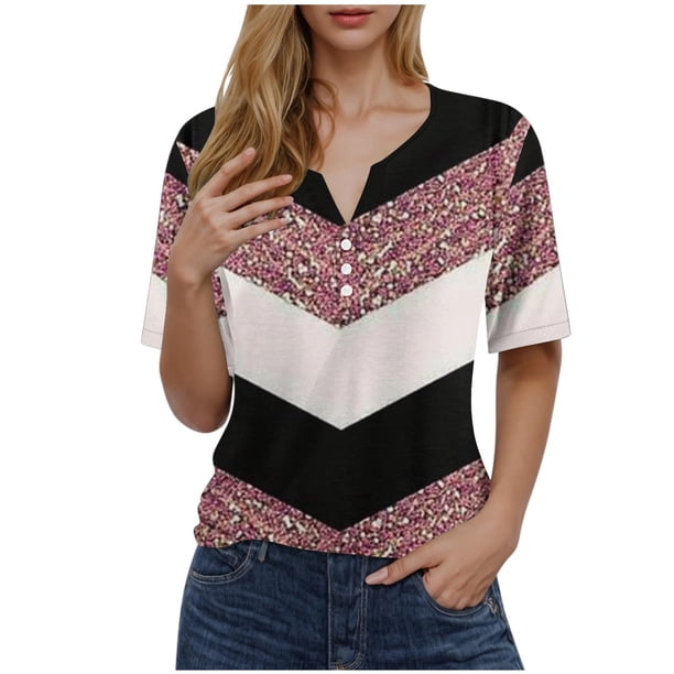 Blusas de Manga Corta para las Mujeres Impresas Cuello Redondo Casual Top, Blusa de Algodón de Imitación para el Hogar Y Diario