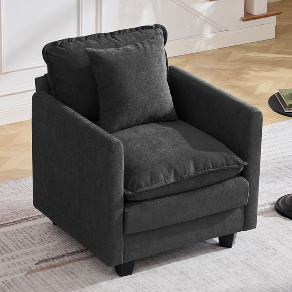 29.5" Cloud Single Sofa Chair, Modern 1-Seater Accent Chair with Deep Seat, Throw Pillow & Soft Chenille Upholstery, Comfy Lounge Chair for Living Room, Bedroom