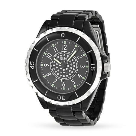 Geneva Bracelet Link Watch Round Dial Bezel Link Wrist Band Bracelet Fashion Black Watch For Women For Teen Stainless Steel ()