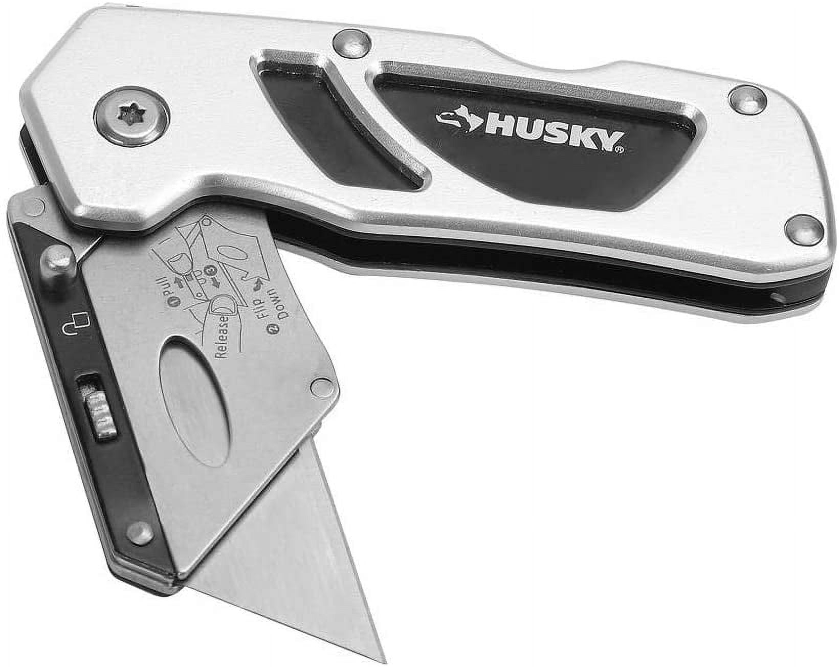 Husky Folding Sure-Grip Lock Back Utility Knife w/ Single Disposable Blade Included (Colors May Vary)