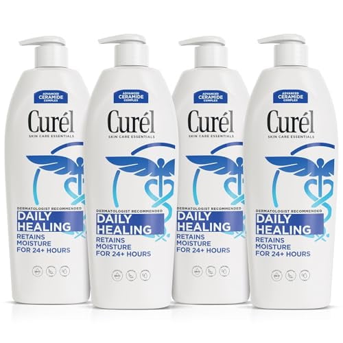 Curel Lotion Corporelle Quotidienne pour Peau Sèche, Lotion Hydratante Recommandée par les Dermatologues avec Complexe de Céramides Avancés, 20 Oz, Lot de 4