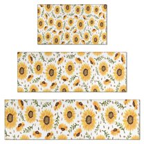 White Sunflower Leaf Seed Pattern Kitchen Rugs Sets Of 3,Kitchen Runner Rugs Non Skid Washable,Decorative Kitchen Floor Mats for Kitchen,Sink,Laundry,17"x30"  17"x47"   17"x59"