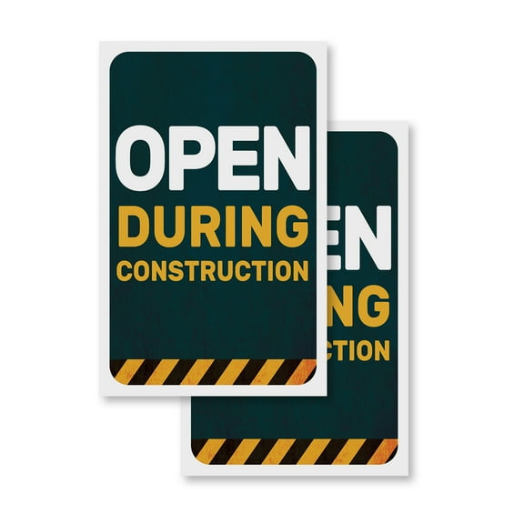 Open During Construction (2-PACK) 24" x 36" Vinyl Decals | Sign Insert Peel & Stick Decals Stickers Window Signs