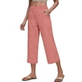 thumbnail image 5 of VBVC Women's High Waisted Linen Blend Capri Pants , Wide Leg Cropped Palazzo Pants For Women , Ladies' Casual Summer Culottes with Pockets,Pink,S-2XL, 5 of 8