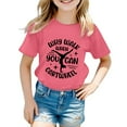 thumbnail image 1 of Hauts et T-Shirts pour Filles, Col Rond avec Lettres, Manches Courtes, Ajustement Confortable pour Usage Quotidien, Style Printemps Été pour Jeunes Filles, 1 of 3