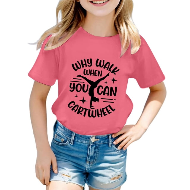 Hauts et T-Shirts pour Filles, Col Rond avec Lettres, Manches Courtes, Ajustement Confortable pour Usage Quotidien, Style Printemps Été pour Jeunes Filles