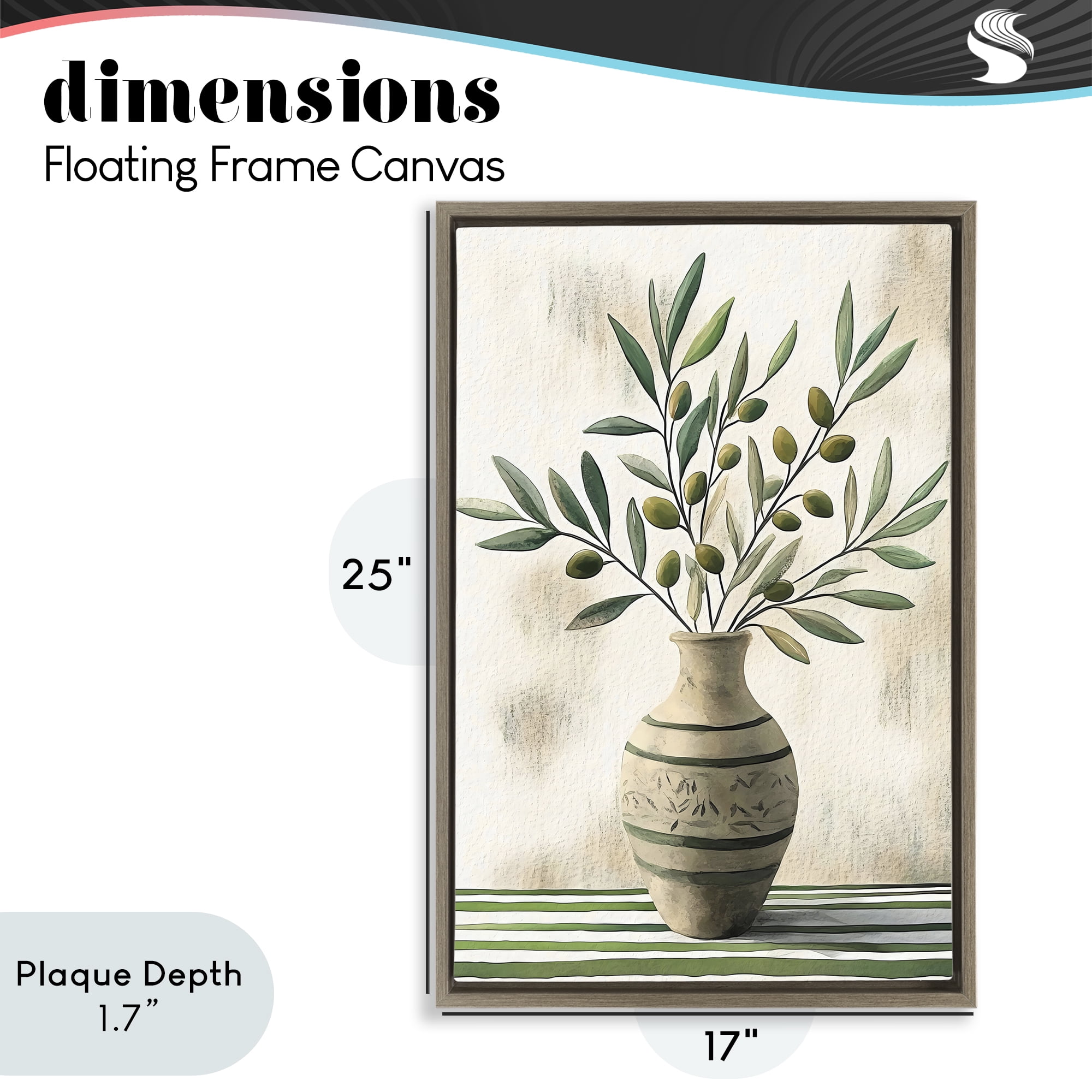 Stupell Industries Vase of Olive Branches Brown Framed Floater Canvas Wall Art, design by Creative Studio
