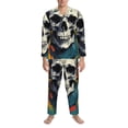 thumbnail image 3 of Salouo Modern Hip-Hop Skull Print Button-Front Long Sleeve Pajama Set for Men, Soft 2Pjs Men's Long Sleeve Sleepwear-XX-Large, 3 of 7